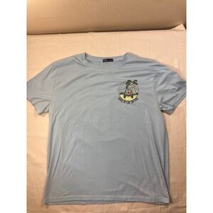 Romwe Light Blue T Shirt Graphic Print Back to Nature Palm Tree Camera Size‎ M